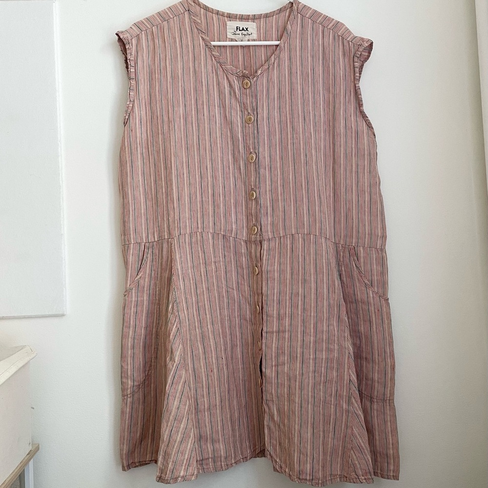 Flax Linen Striped Button Dress